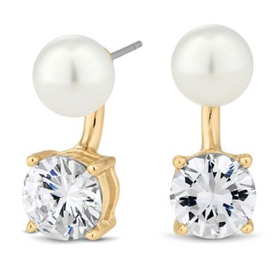 Pearl and round cubic zirconia drop earring